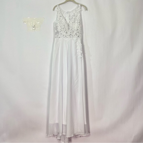 Women’s White Lace with Sheer Sleeveless Dress Sz 12 - Picture 3 of 7